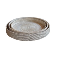 Rattan Round Trays White Wash Finish Set Of 3