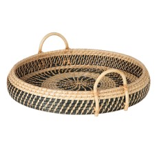 Round Rattan Serving Tray Natural Black 40 cm