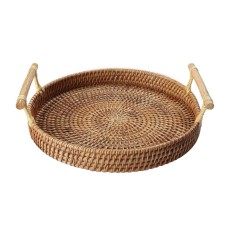 Woven Round Rattan Serving Tray Natural 28 cm