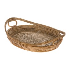 Woven Oval Rattan Serving Tray Natural 38 cm