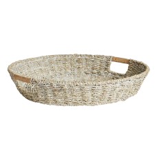 Round Straw Grass Serving Tray Natural 45 cm