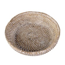 Round Rattan Bread Tray White Wash 30 cm