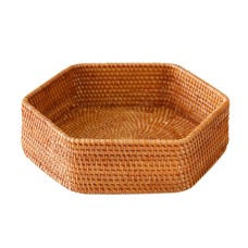 Hexagonal Rattan Bread Tray Honey Brown 57 cm