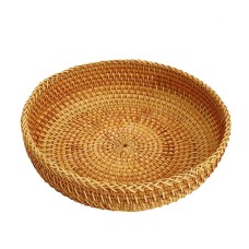 Round Rattan Tea Tray Honey Brown 18 cm