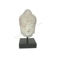 Stone Buddha Head On Black Stand 15 cm