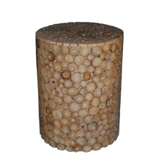 Coffee Wood Mosaic Stool Natural Brown 45 cm