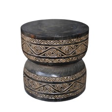 Wooden Carved Stool Antique Black Grey 50 cm