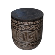 Wooden Carved Stool Antique Black Grey 45 cm