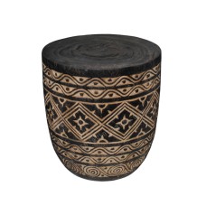 Wooden Carved Stool Rustic Black 45 cm