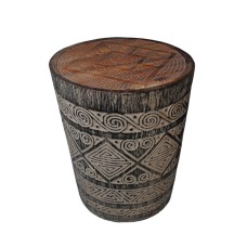 Palm Carved Stool Rustic Grey 45 cm