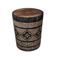 Palm Carved Stool Rustic Black Grey 45 cm