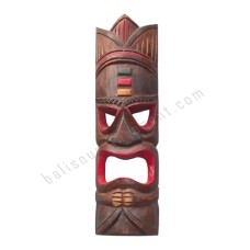 Wooden Carved TIKI Mask Brown Red Painted 50 cm