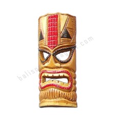 Wooden Carved TIKI Mask Beige Red Painted 30 cm