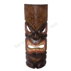 Wooden Carved TIKI Mask Antique Brown White 50 cm