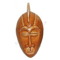 Wooden Brown African Mask White Dots 30 cm