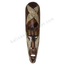 Wooden Mask Dark Brown White Cracked 50 cm