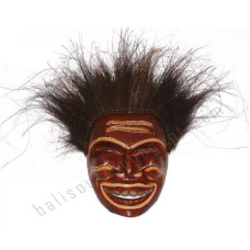 Wooden Carved Brown Mask With Black Hair 30 cm