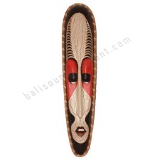 Wooden Mask Red White Cracked With Rattan 100 cm