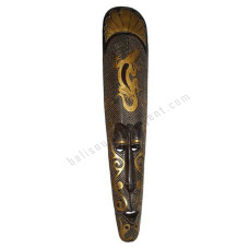 Wooden Carved Mask Gecko Antique Gold 100 cm