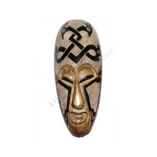 Wooden Carved African Mask Black White Dots 35 cm