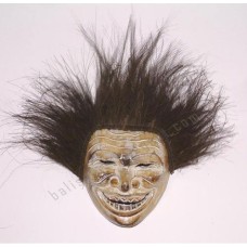 Wooden Carved Mask White Wash Black Hair 30 cm