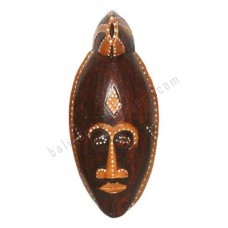 Wooden Tribal Mask Dark Brown White Dots 30 cm
