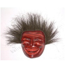 Wooden Carved Red Mask With Black Hair 30 cm