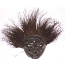Wooden Carved Black Mask With Black Hair 30 cm