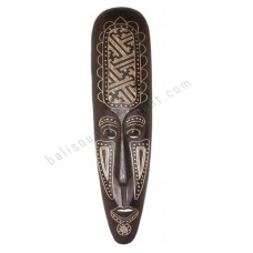 Wooden Mask Dark Brown White Carving 50 cm