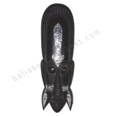 Wooden Carved Tribal Mask Black Silver 50 cm