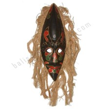 Wooden Black Red Primitive Mask Natural Hair 30 cm