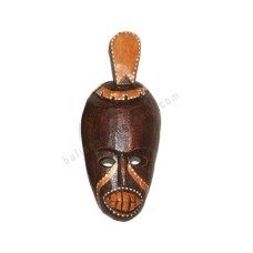 Wooden Dark Brown Tribal Mask White Dots 30 cm