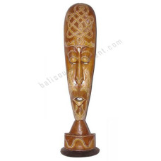 Wooden Carved African Mask Brown On Base 100 cm