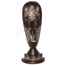 Wooden African Mask Dark Brown On Base 65 cm