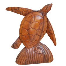 Wooden Brown Sea Turtle On Base 20 cm