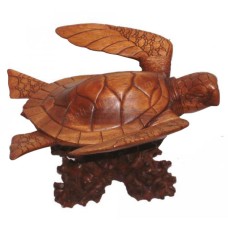 Wooden Turtle Sculpture With Base 40 cm