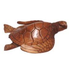 Wooden Carved Sea Turtle Swimming 55 cm