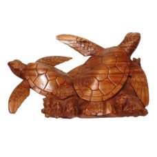 Wooden Two Turtles With Base 45 cm