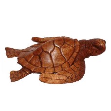 Wooden Carved Swimming Sea Turtle 40 cm