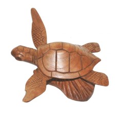 Wooden Swimming Turtle With Base 20 cm