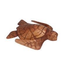 Wooden Carved Swimming Turtle 25 cm