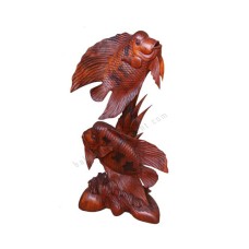 Wooden Louhan Fish Double On Base 75 cm