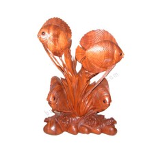 Wooden Four Discus Fish On Base 80 cm