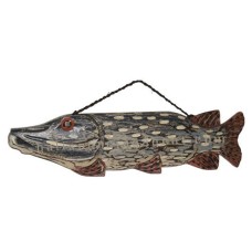 Wooden Hanging Carved Fish Antique Grey 60 cm