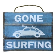 Wooden Blue Beetle Gone Surfing Sign 30 cm