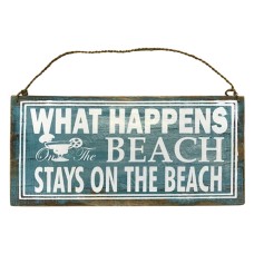 Wooden Blue What Happens Beach Sign 40 cm