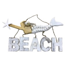 Wooden Hanging Mermaid Beach Sign 40 cm