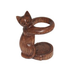 Wooden Wine Bottle Holder Cat 24 cm