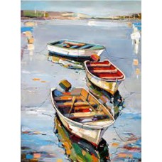 Wood Abstract Art Painting Three Canoes 60 cm