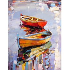 Wood Abstract Art Painting Two Canoes 60 cm